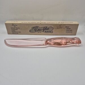 Vintage Vitex Glas Pink Depression Glass Plain 9" Fruit Knife In Original Box